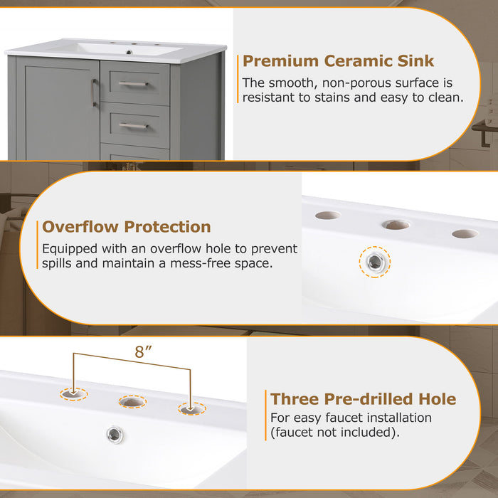 Modern Bathroom Vanity With Ceramic Sink, Solid Frame And Storage Solutions