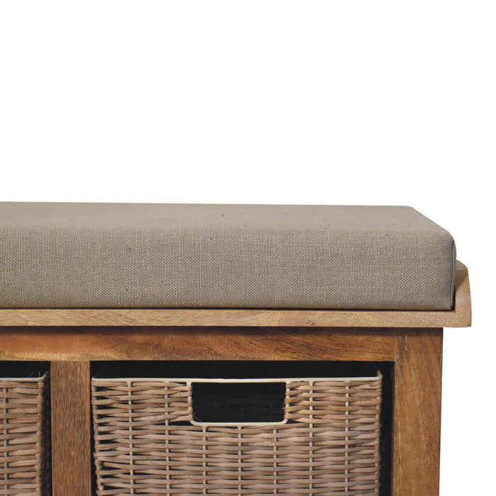Rattan Basket Linen Bench - Brown