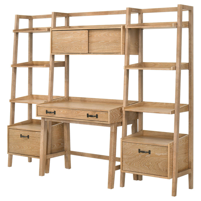 Fabian 4-piece Computer Desk and Bookshelf Set Distressed Light Brown