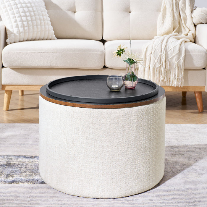Classic 2 Piece Round Storage Ottoman Set With Drum Shaped Stool