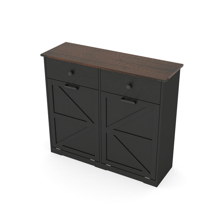 Double Tilt Out Trash Cabinet With Hideaway Drawer And Barn Door Style