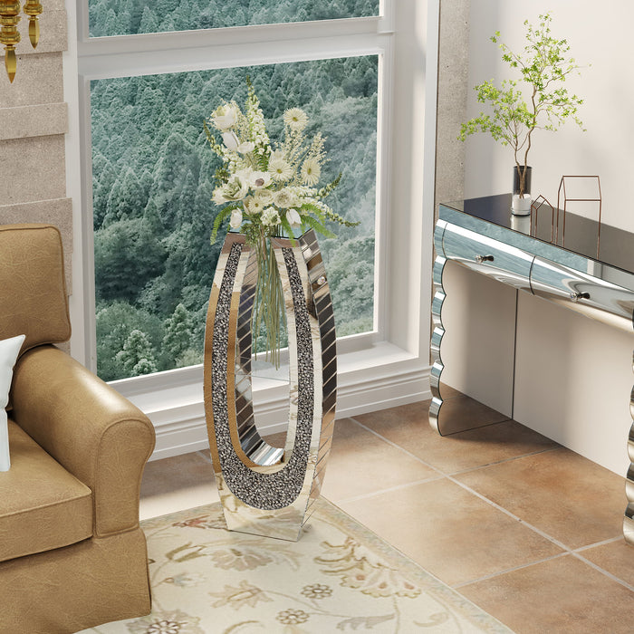 U - Shaped Floor Vase With Shattered Diamond Mirror Surface
