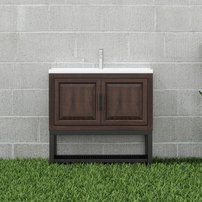 Modern Freestanding Bathroom Vanity With Ceramic Sink, Hot And Cold Faucet, Storage Cabinet & Open Shelf