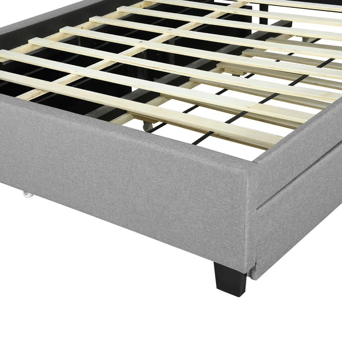 Upholstered Platform Bed With Storage Headboard, Trundle & 2 Drawers And A Set Of Sockets & USB Ports