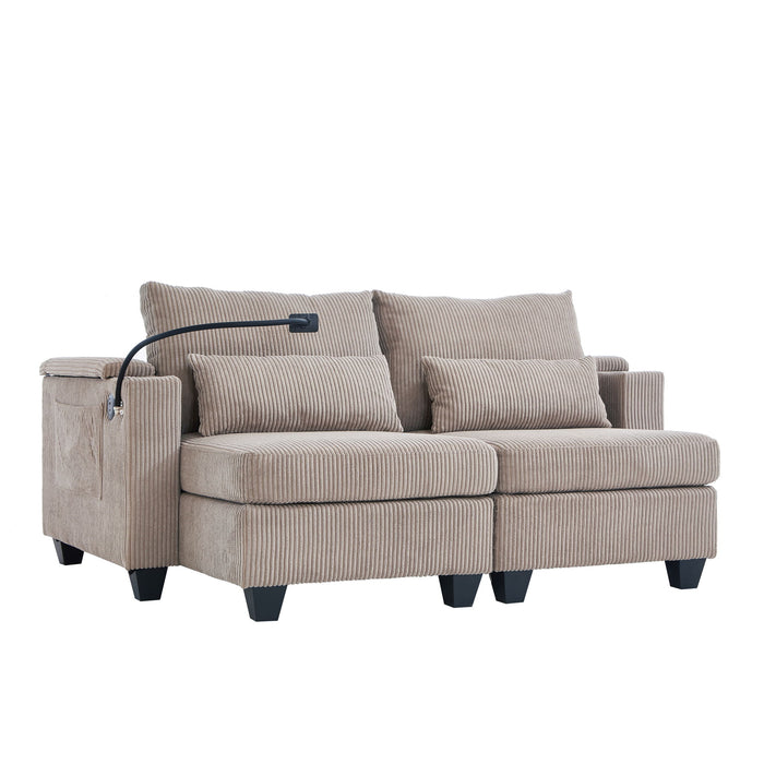 Convertible Chaise Lounge Sofa Chair With USB Ports, Cup Holders, Phone Holder And Storage