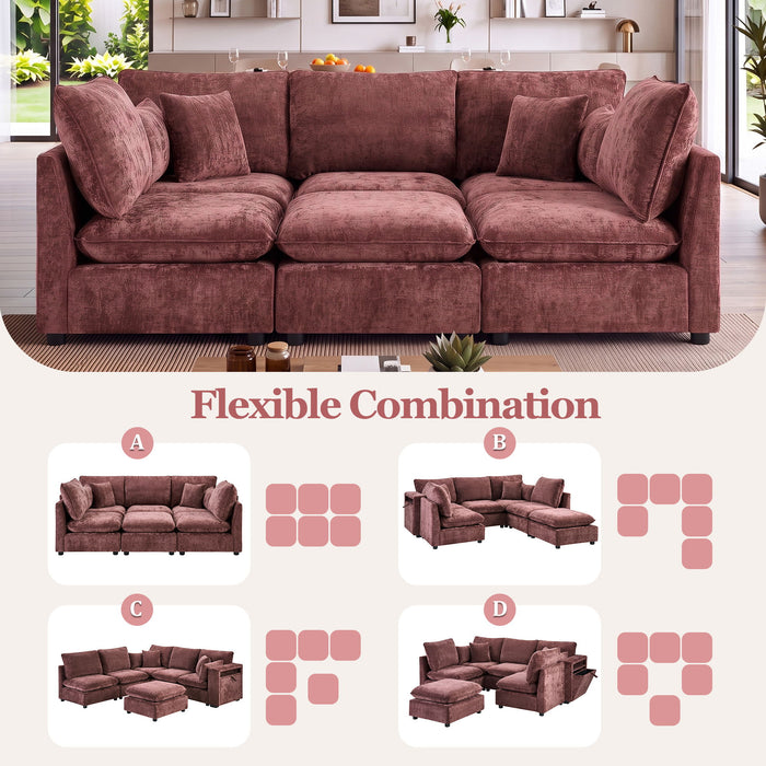 Modern Sectional Sofa U-Shaped With Movable Ottoman Storage Armrests And USB Ports