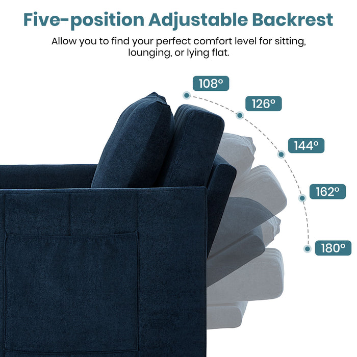 Upholstered Convertible Sleeper Sofa With 5 Position Backrest, Side Pockets, Storage