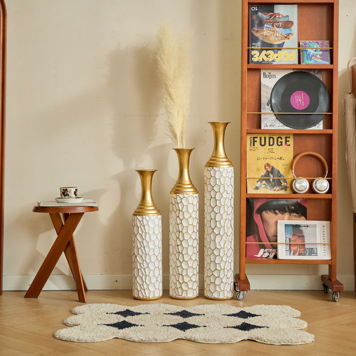 Floor Metal Vase Modern Style Decoration Home Metal Vase (Set of 3) Gorgeous Home Decoration Large Glazed Metal Vases - Gold / White