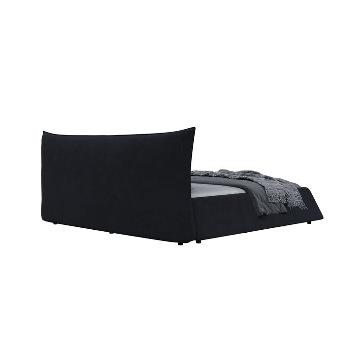 Upholstered Platform Bed With Special Shaped Velvet Headboard