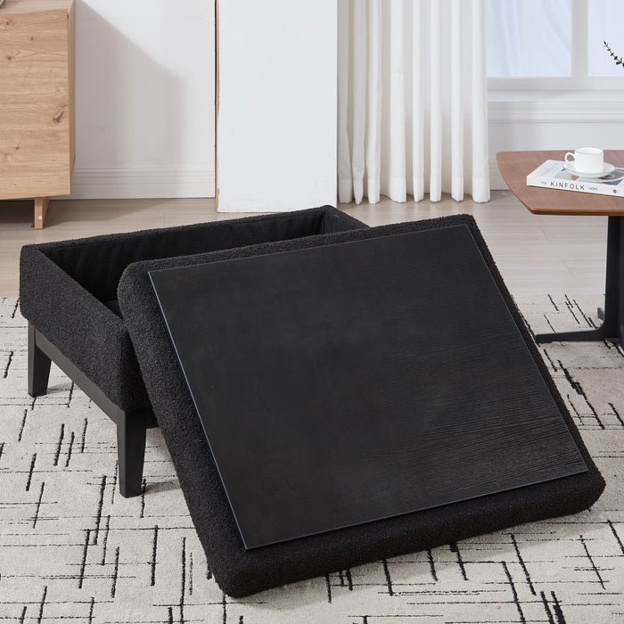 Upholstered Storage Ottoman With Reversible Lid Coffee Table With Rubberwood Legs