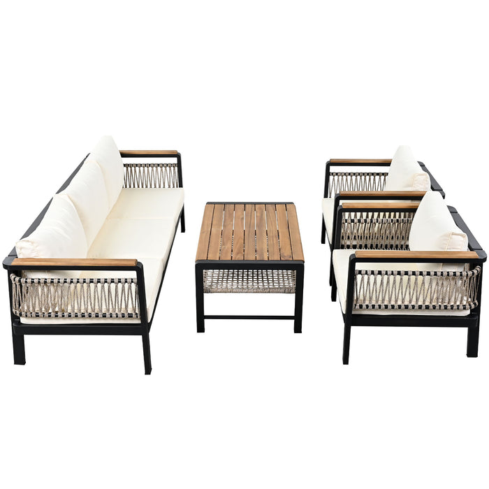 4 Pieces Outdoor Sectional Sofa Set 5 Person Patio Seating Group Outdoor Conversation Set With Cushions And A Coffee Table For Patios