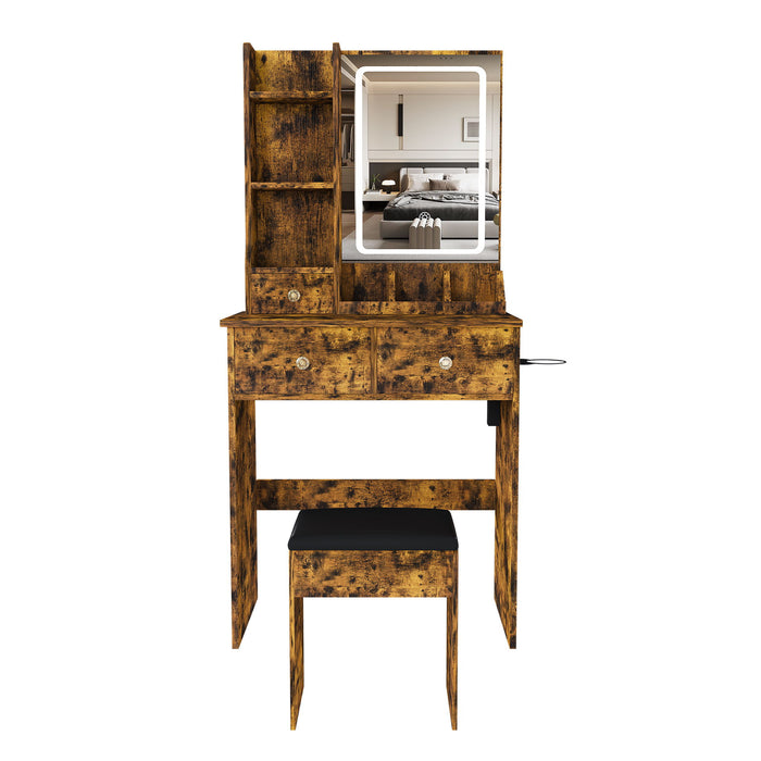 Modern Small Vanity Desk With 3 LED Lighting Modes, 3 Drawers