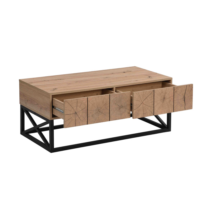 43.31'' Luxury Coffee Table With Two Drawers, Industrial Coffee Table For Living Room, Bedroom & Office