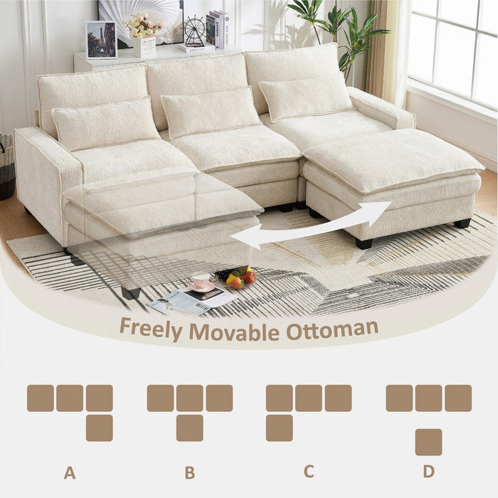 Modern Comfy Chenille L Shaped Sectional Sofa With Movable Ottoman
