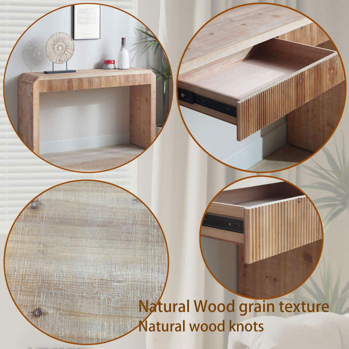 Rustic Modern Console Table With Drawer Storage - Natural Wood