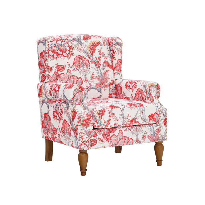 Accent Chair With Floral Upholstery And Nailhead Trim