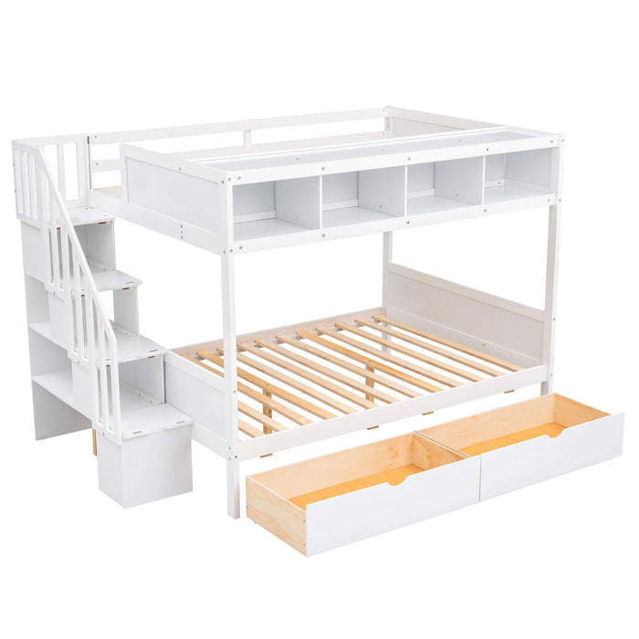 Bunk Bed With Shelfs, Storage Staircase And 2 Drawers