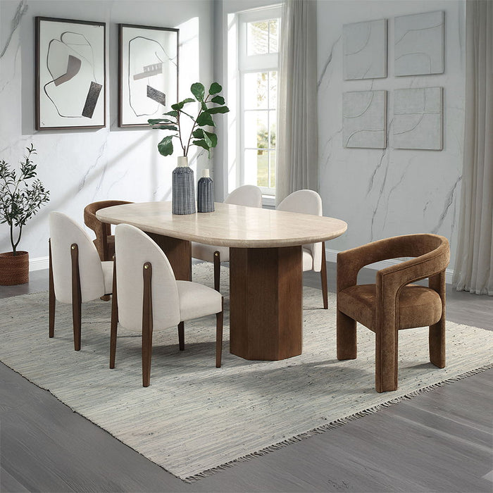 Leonardo - Dining Table - Travertine Top & Dark Oak