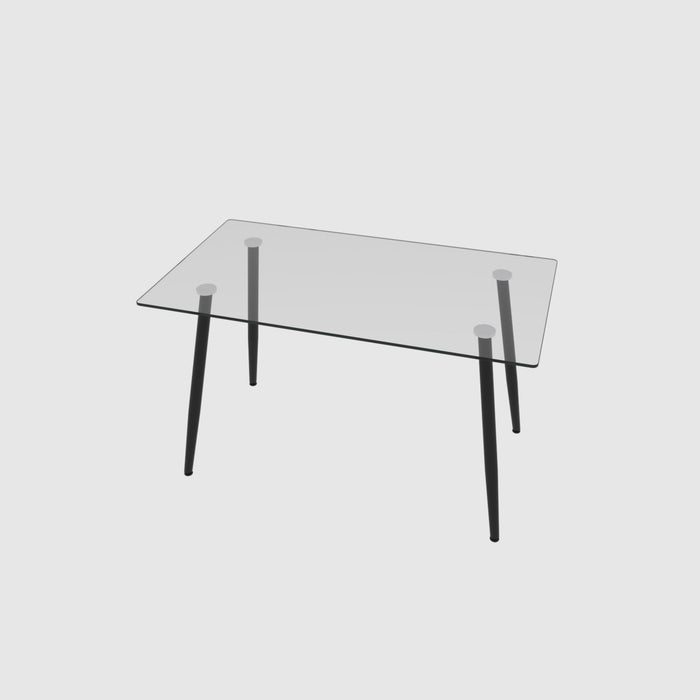 Modern Minimalist Rectangular Glass Dining Table With Tempered Glass Top Metal Legs, For 4 - 6 - Transparent