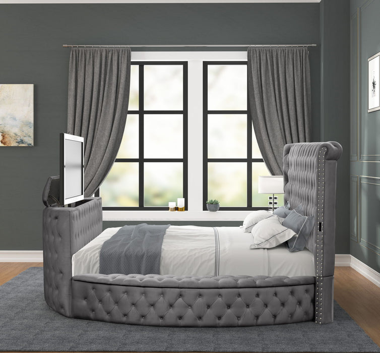 Maya Crystal Tufted Queen 5 Piece Vanity Bedroom Set Made With Wood In Gray