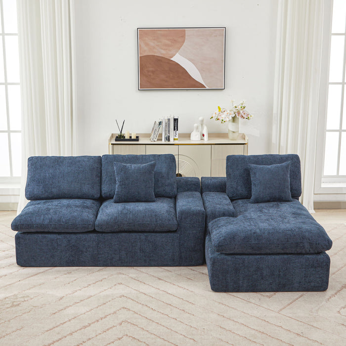 Cloud Sectional Sofa With Double Layer Cushion And Side Pockets, Free-Combined