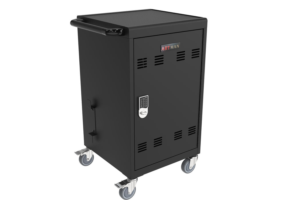 Mobile Charging Cart And Cabinet For Tablets Laptops 30 - Device With Combination Lock - Black