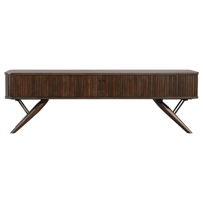 Valna Wood 71-inch TV Stand with Sliding Doors Walnut
