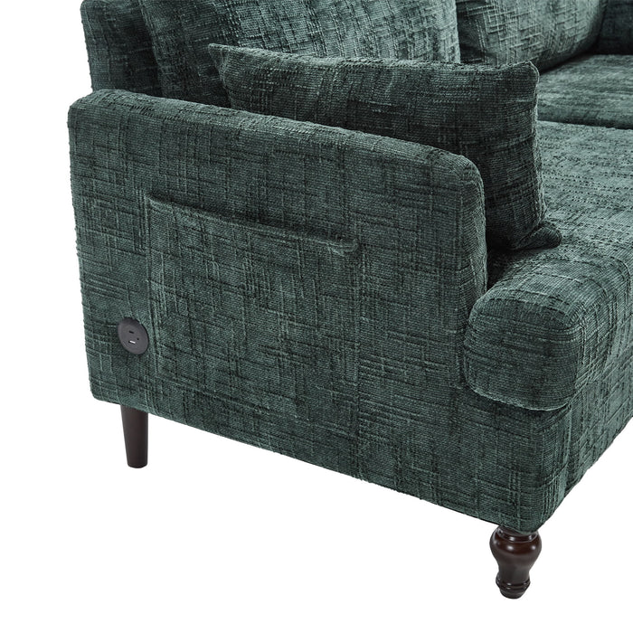 Chenille 2 Seater Sofa With LED Light, USB Charging Port, And Storage Bag