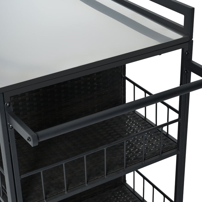 Outdoor Kitchen Island With Storage, Cooking Station, Grill Cart, Foldable Tabletop, And Bottle Opener - Dark Brown