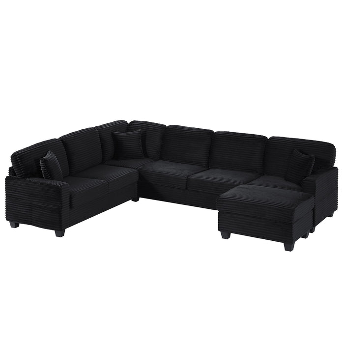 Upholstered U-Shaped Sectional Sofa With Movable Ottoman And Side Storage Pockets