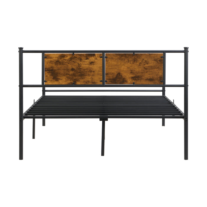 ModerMetal Bedframe With Wood Panel Headboard
