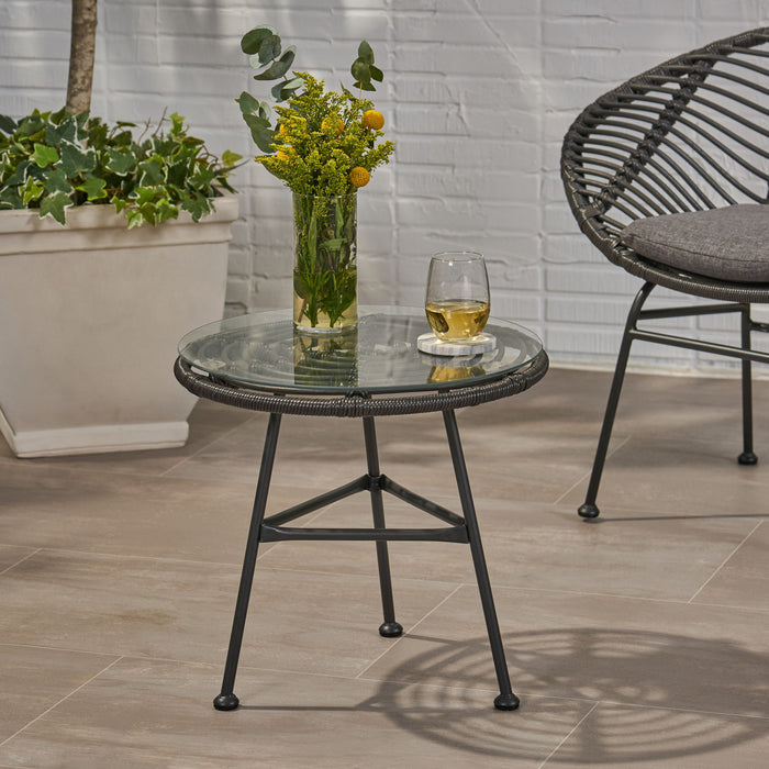 Petrichor - Outdoor Side Table With Tempered Glass And Steel Frame