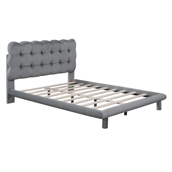 Platform Bed With LED Frame, Thick & Soft And Button Tufted Design Headboard