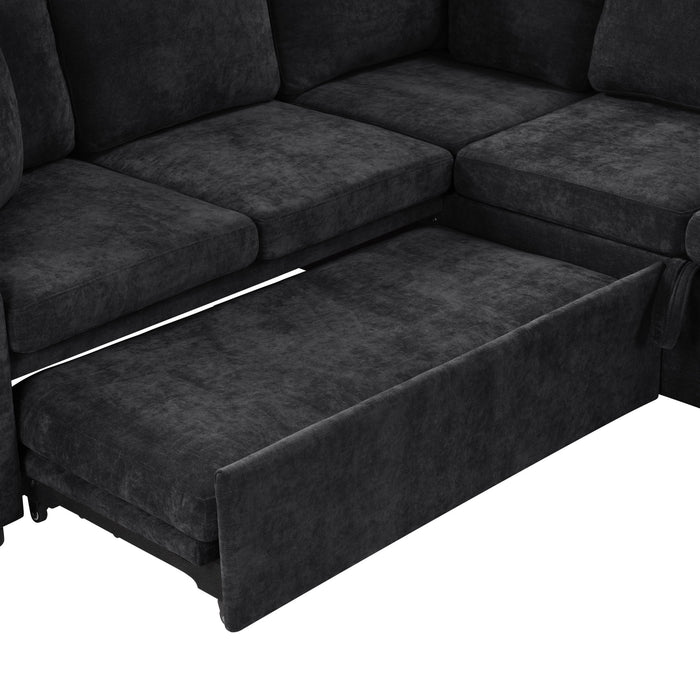 Modern L Shaped Sectional Sofa Bed With Hidden Storage Chenille Upholstery