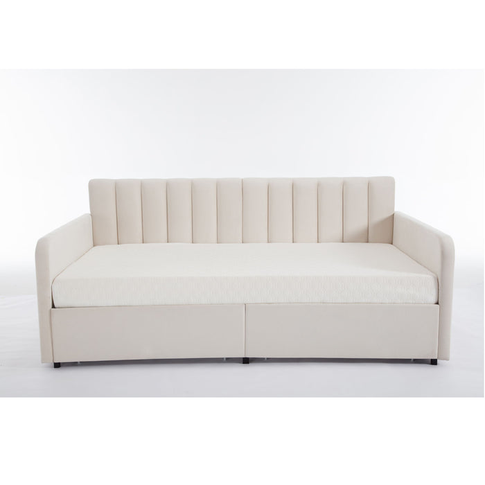 Flora - Upholstered Daybed With 2 Drawers Ribbed Tufted Backrest in Lavish Modern Design