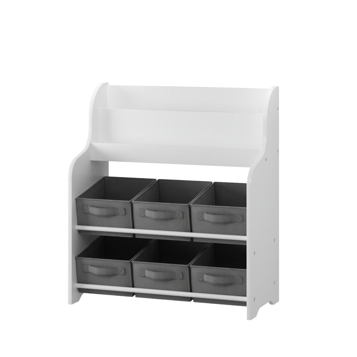 Bookshelf With 6 Storage Bins, Multi Functional Children's Bookcase And Toy Organizer - White
