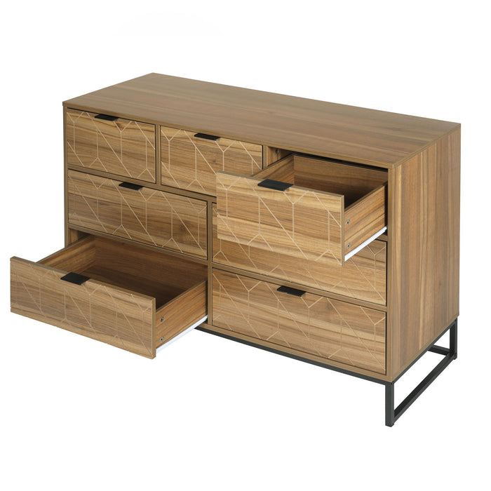 Modern 7 Drawer Dresser Cabinet - Walnut