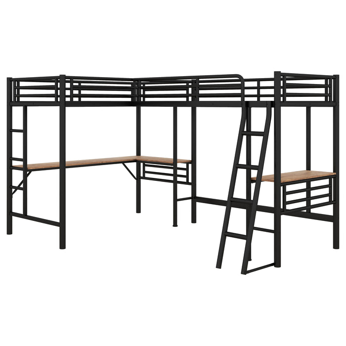 Twin Loft Bed With 2 Built In Desks, Mission Style - Black