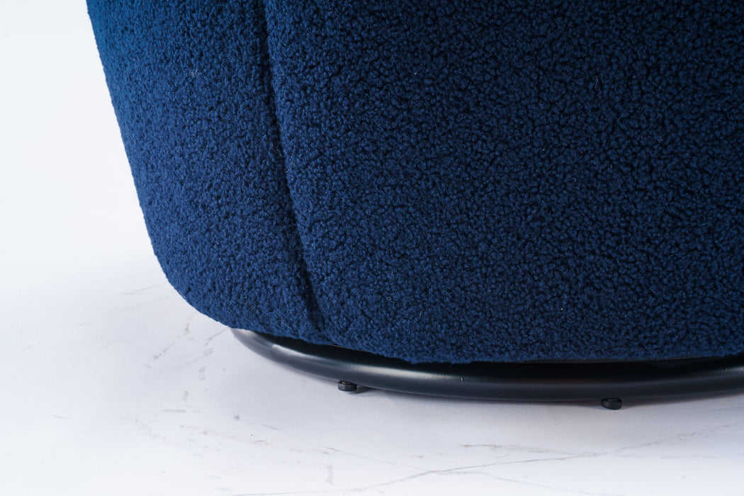 Teddy Fabric Swivel Accent Armchair Barrel Chair With Black Powder Coating Metal Ring, Dark Blue