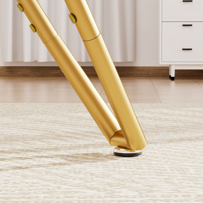 Modern Round Tempered Glass Dining Table With Sturdy Metal Legs For 1 - 4 People - Gold