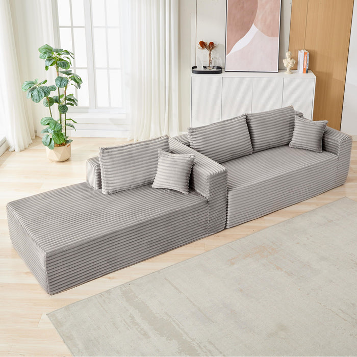 Compression Sectional Couch With Comfy Chaise, Boneless L Shape Sofa With Deep Seat