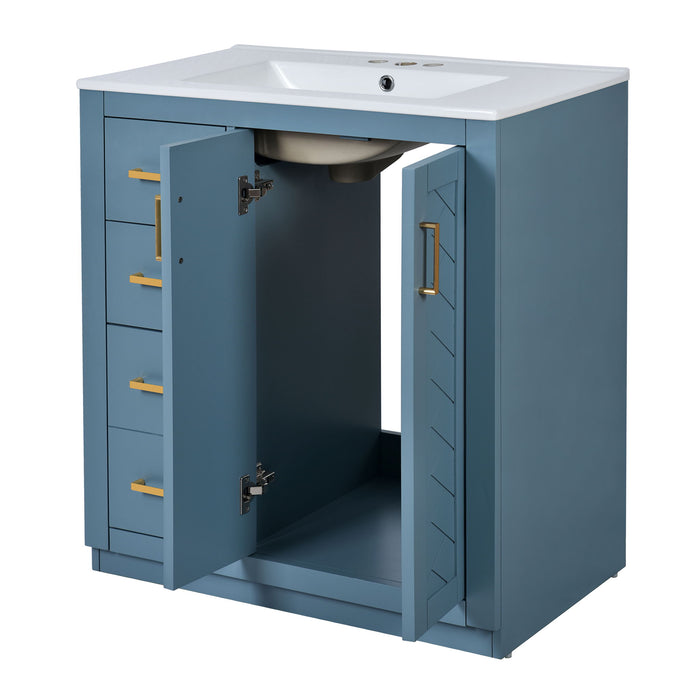 Ceramic Sink Combo, Freestanding Vanity Set With 3 Drawers & Soft Closing Doors