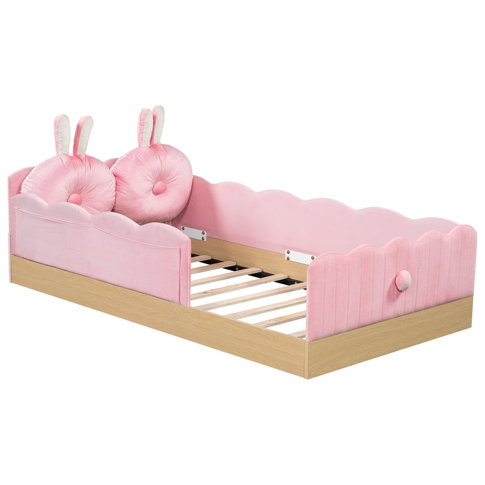 Platform Bed With Animal Pillows And Storage Bags