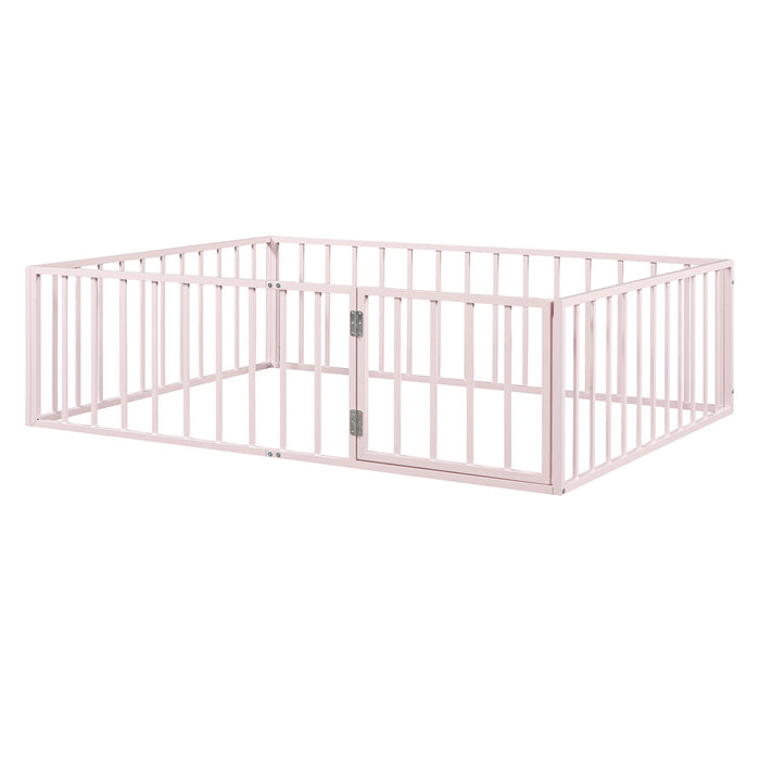 Metal Floor Bed Frame With Fence And Door