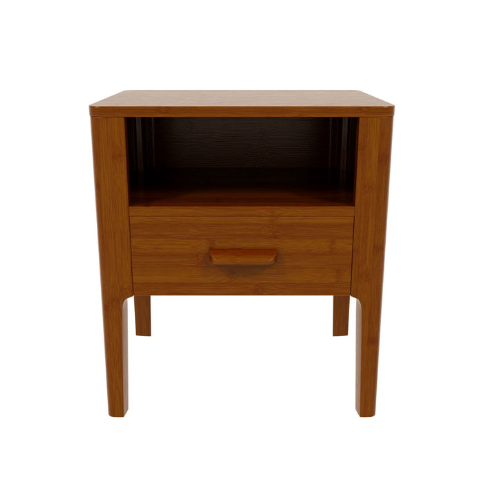 Nightstand With Drawer And Open Shelf - Brown