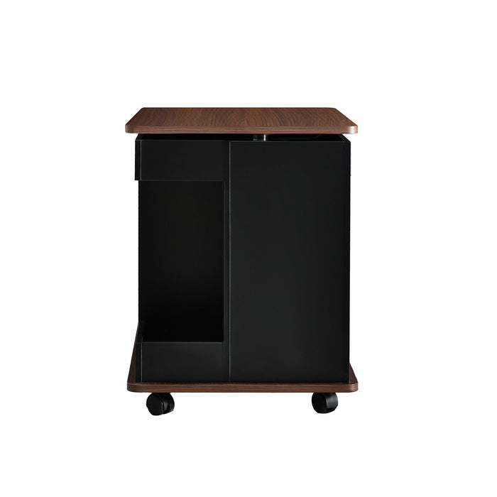 Adjustable End Table With Wheels, 360°Rotating Top And Storage Space