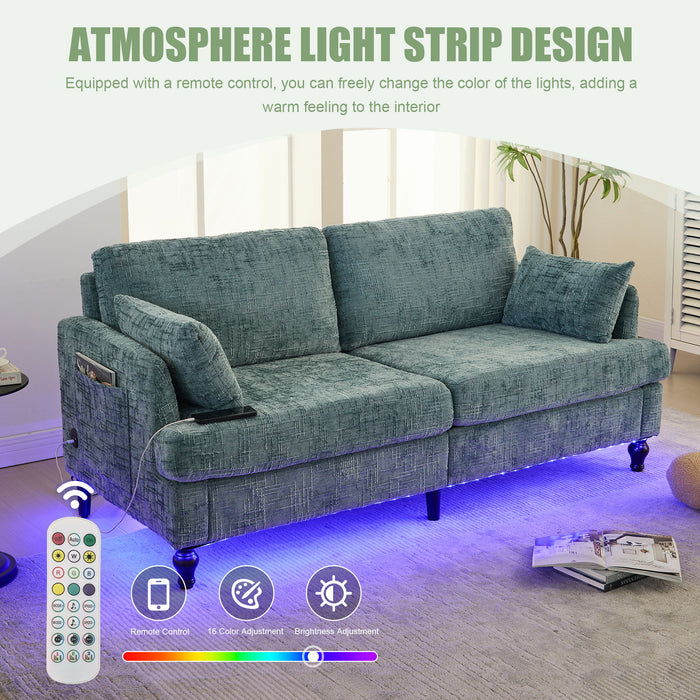 Chenille 2 Seater Sofa With LED Light, USB Charging Port, And Storage Bag