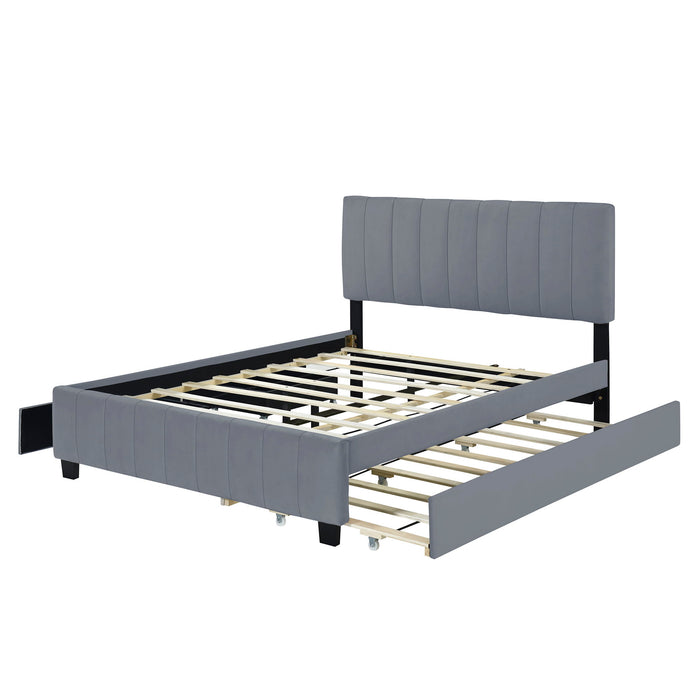 Platform UpholsteredBed With 2 Drawers And Twin Long Trundle