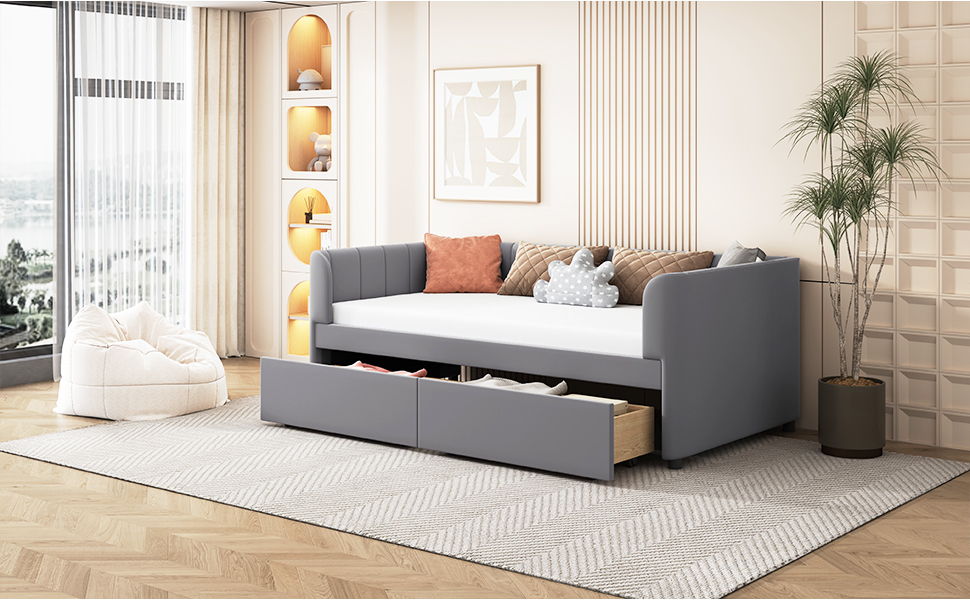 Upholstered Daybed With Ergonomic Design Backrest