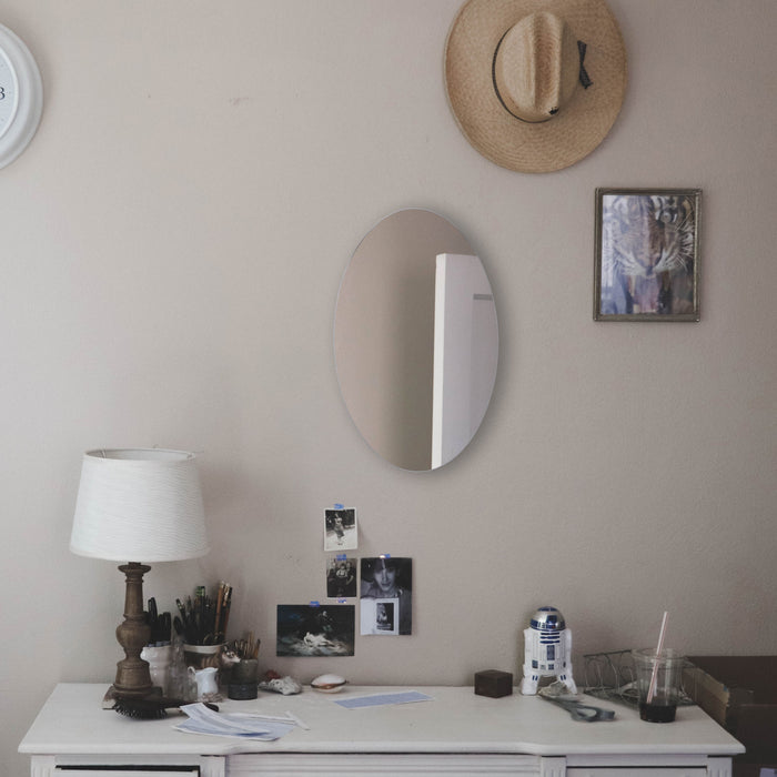 Frameless Beveled Wall Mounted Bathroom Mirror, Hd Makeup Mirror, 25" Round Mirror